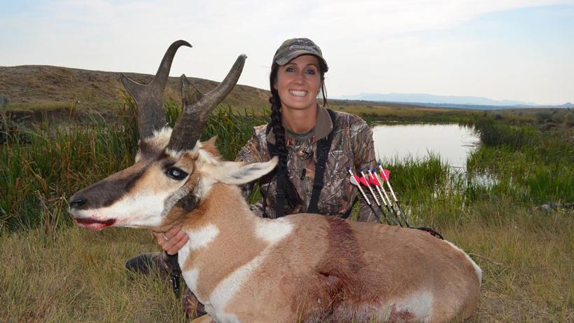 Melissa bachman with a montana archery antelope with powder river outfitters