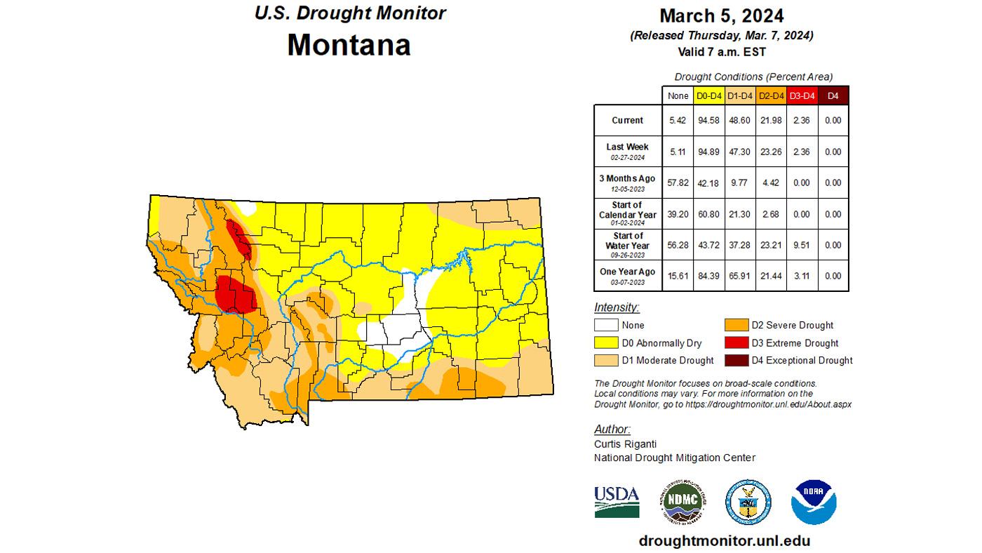 Montana mid March 2024 drought status map