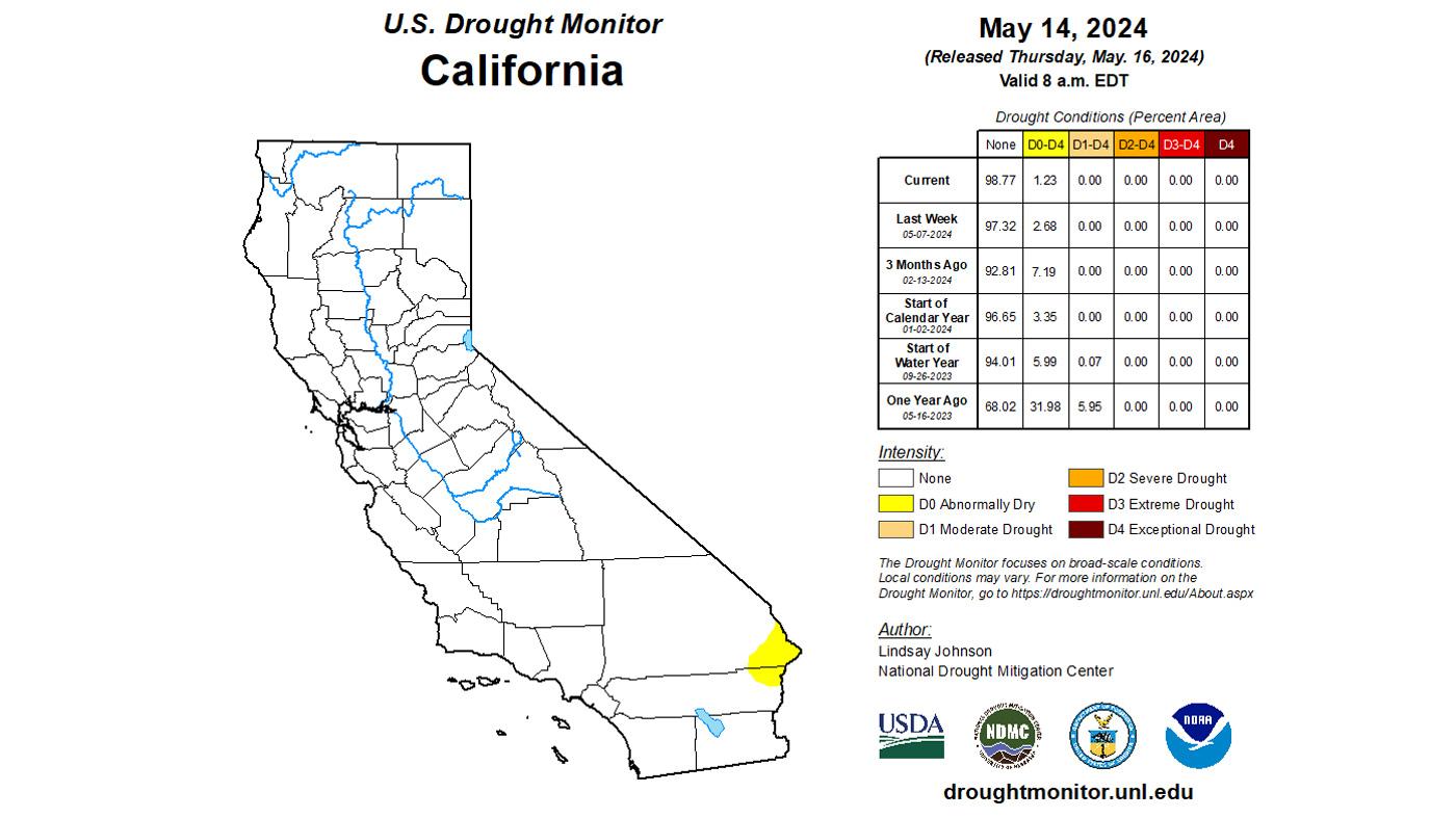2024 California mid May drought status map