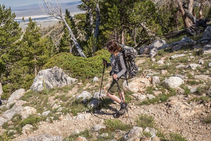 Ashton hall hiking with trekking poles after scouting for mule deer