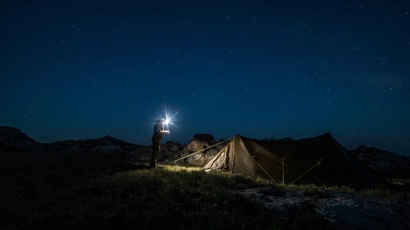 Nighttime camping spot while hunting