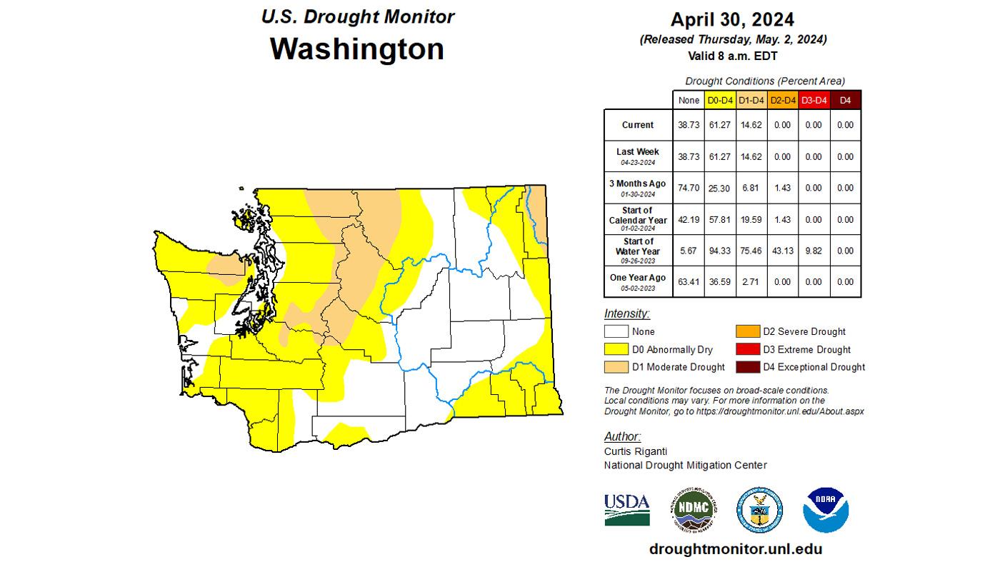 2024 Washington late April drought status map