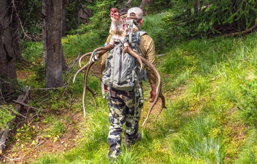 Dave Barnett packing out Montana archery bull elk