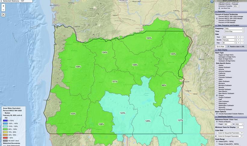 Oregon february 28 2023 snow water equivalent percent