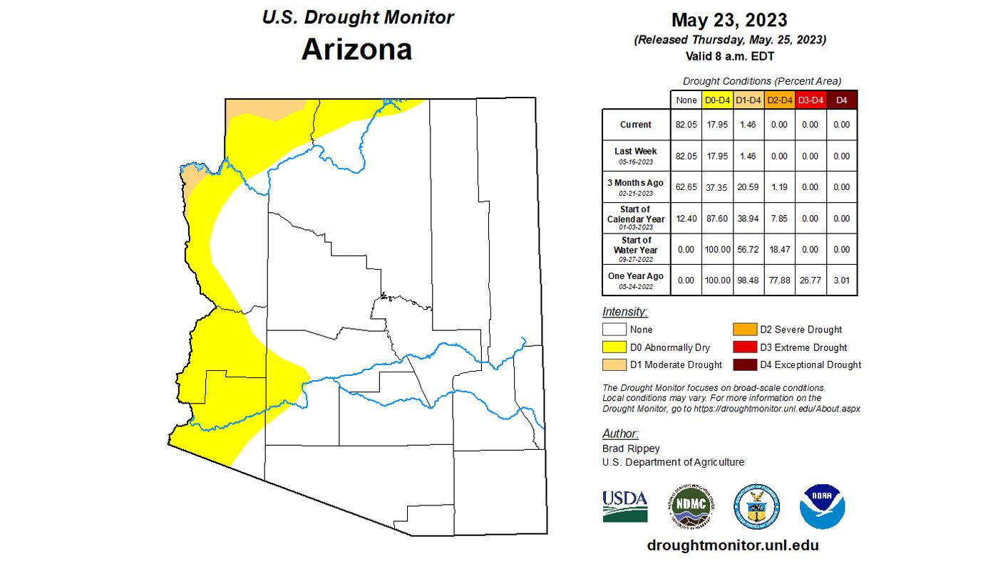Arizona 2023 late May drought status map