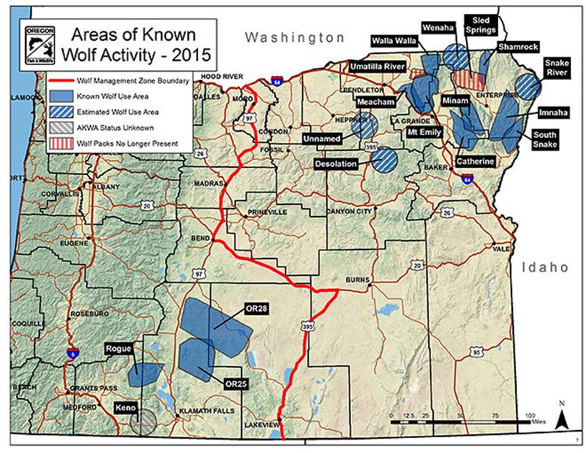 Oregon wolf use map