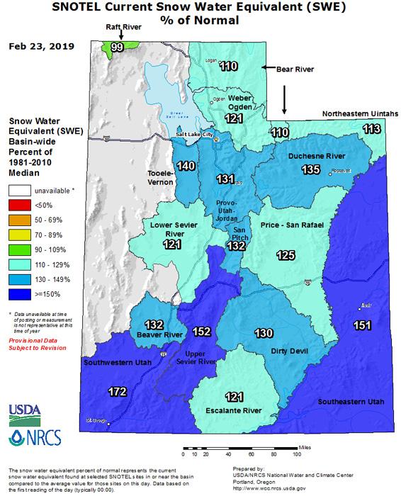 Utah snow water equivalent as of february 2019_2