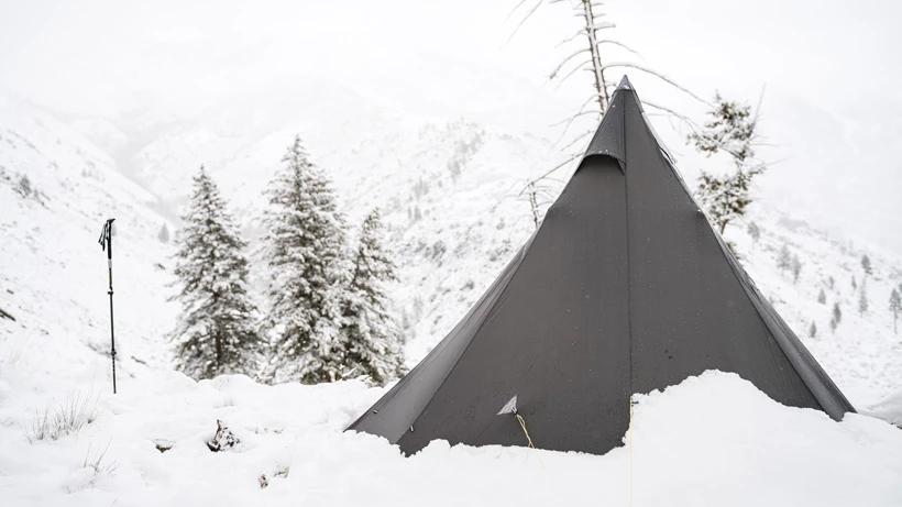 Peax Solitude shelter on backcountry hunt in snow
