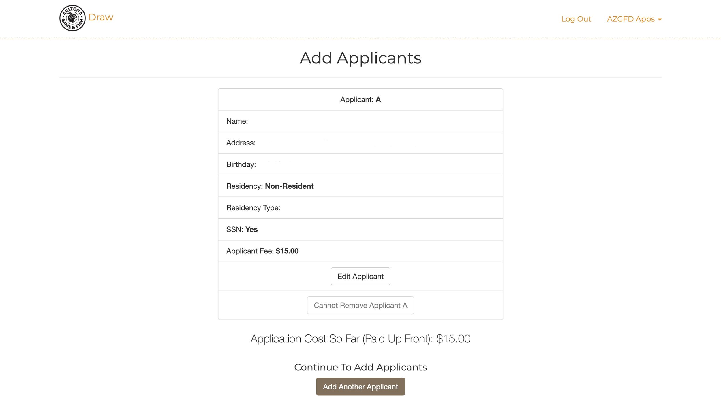 Reviewing applicant information and application fee
