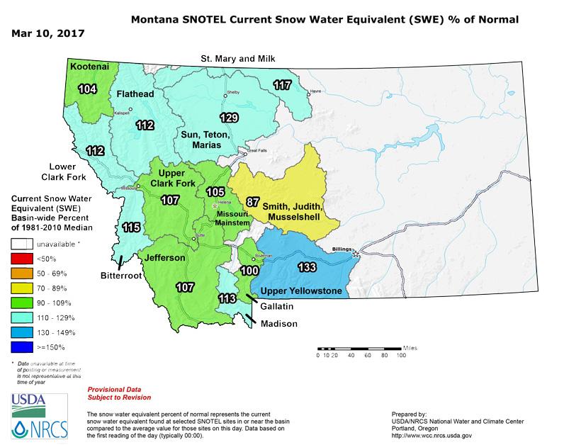 Montana snow water equivalent march 2017
