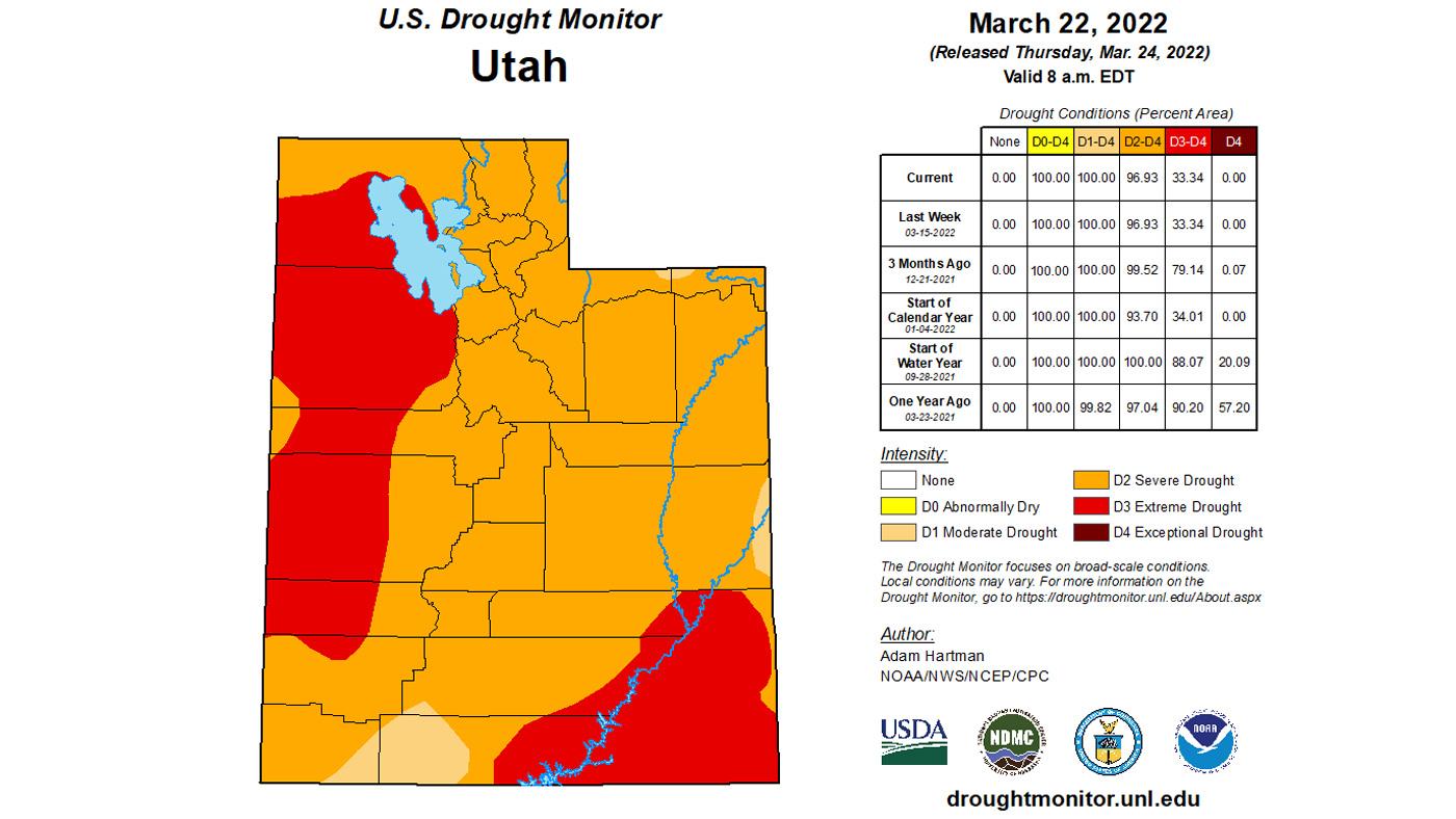 Utah mid March 2022 drought monitor status map