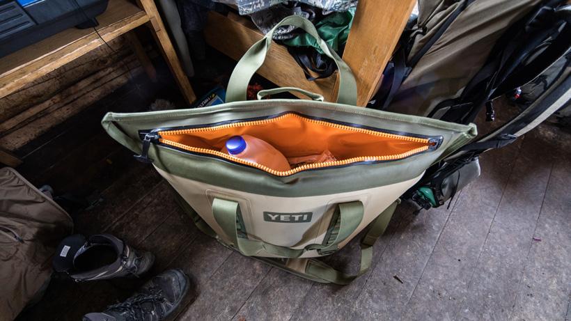 Yeti soft cooler at backcountry cabin