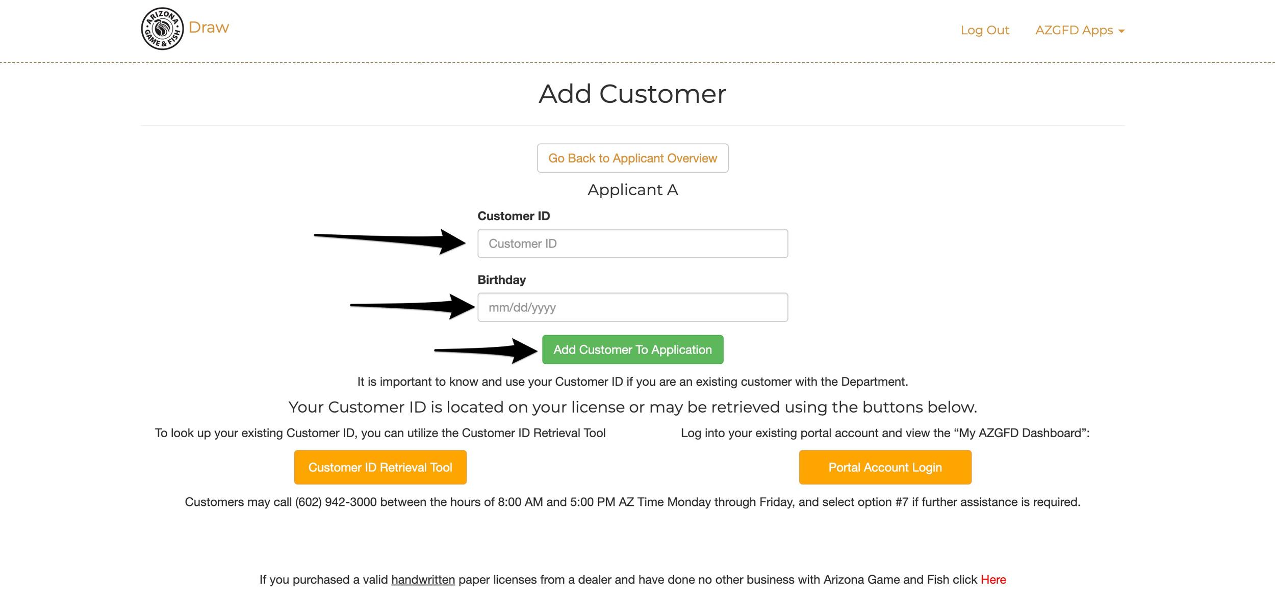 Add customer section to Arizona licensing page