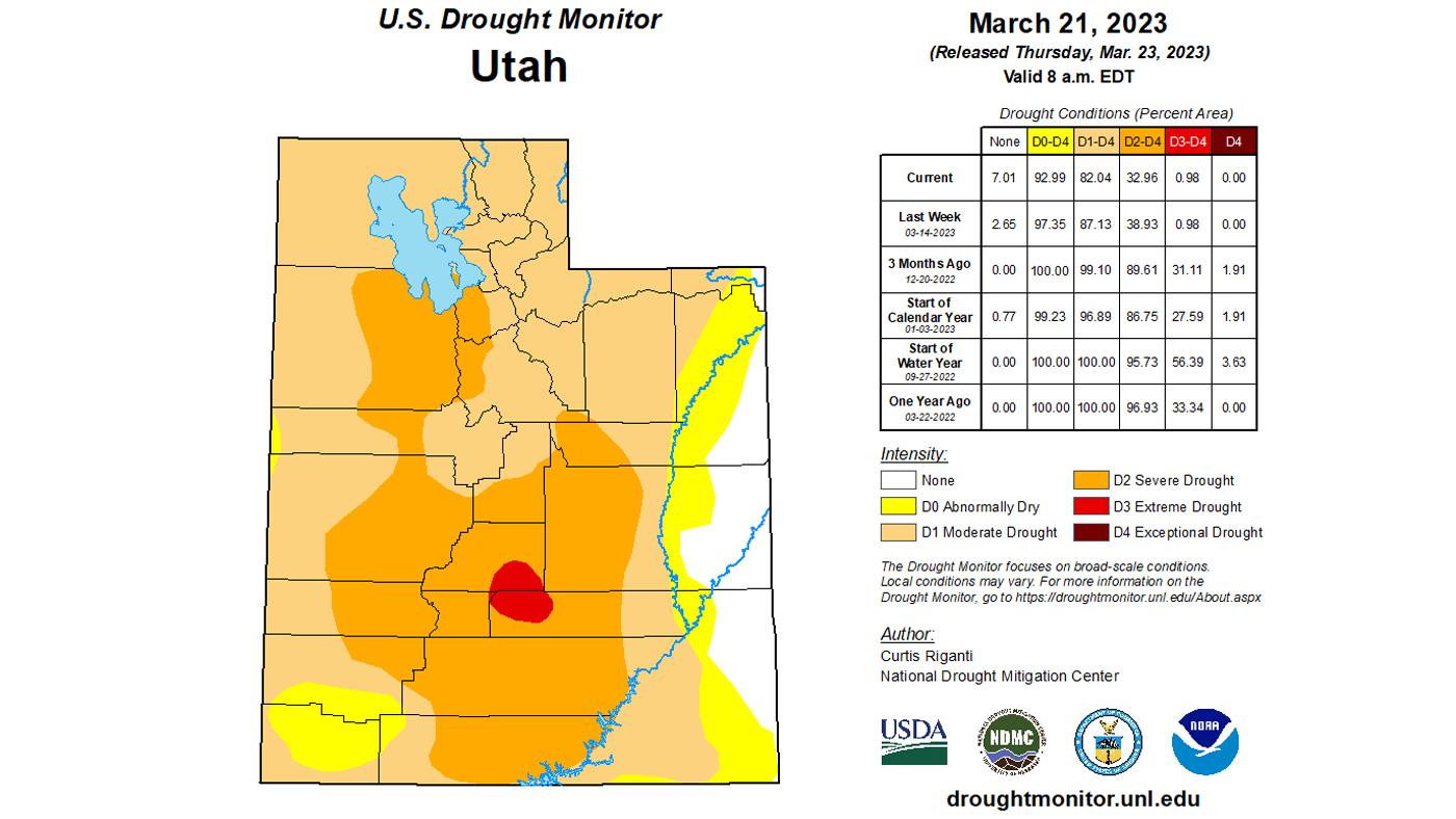 Utah mid March 2023 drought monitor status map