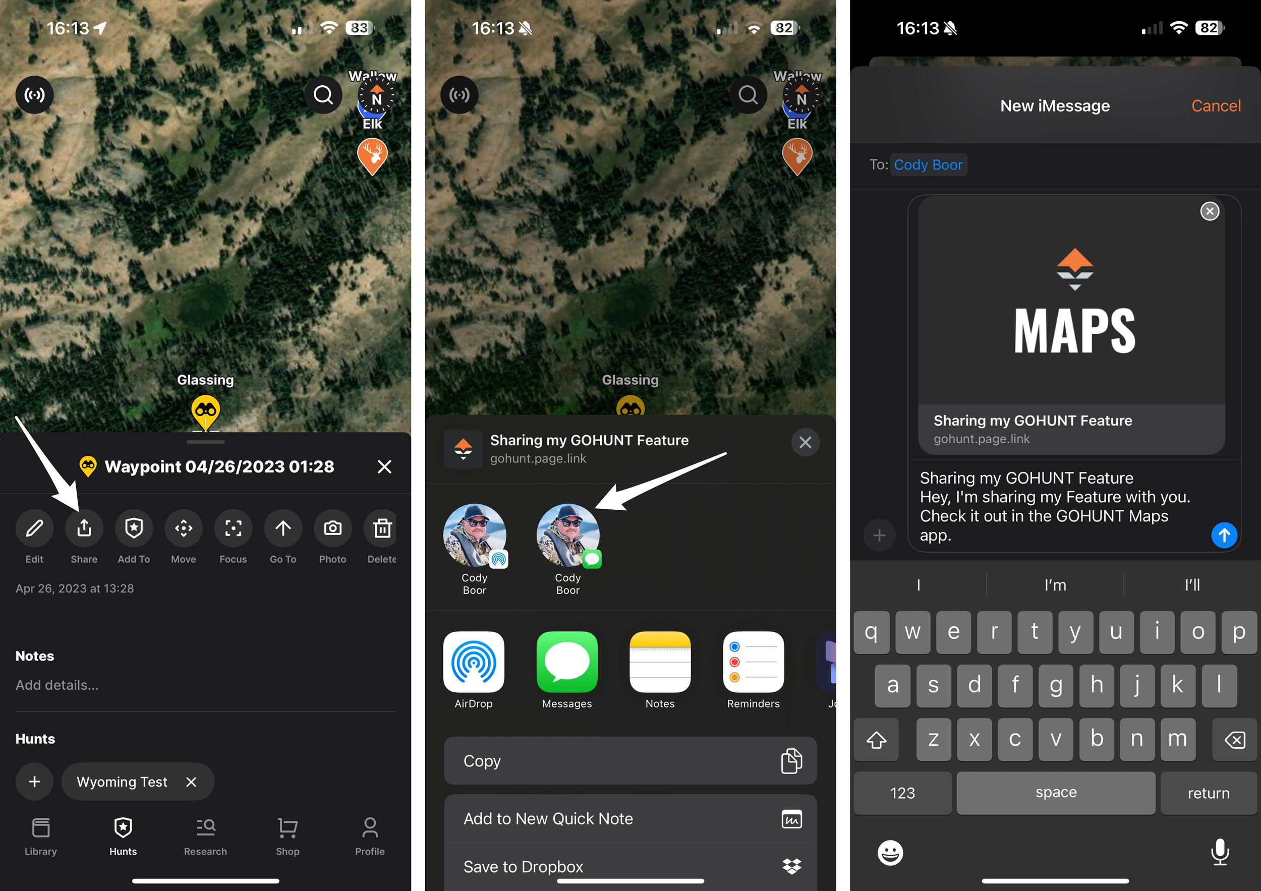 How to share a hunting waypoint on the GOHUNT mobile app
