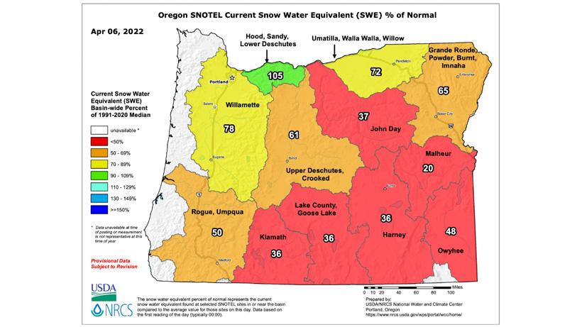 2022 oregon snotel current water equivalent map