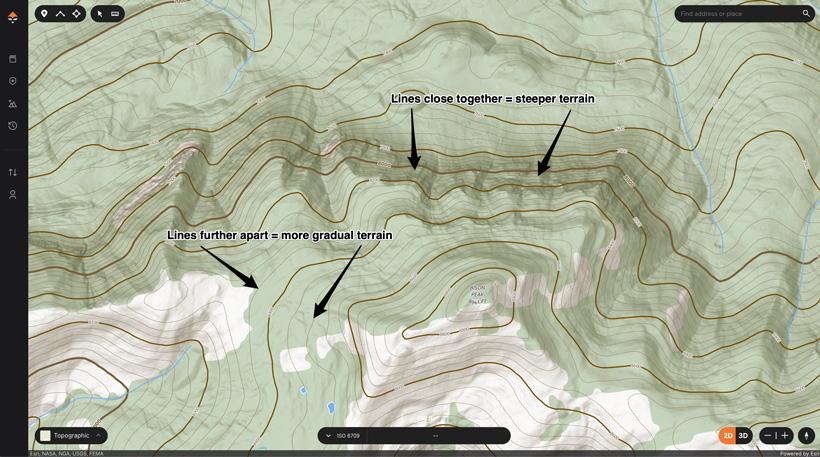 Analyzing terrain steepness using contour lines on topographical map