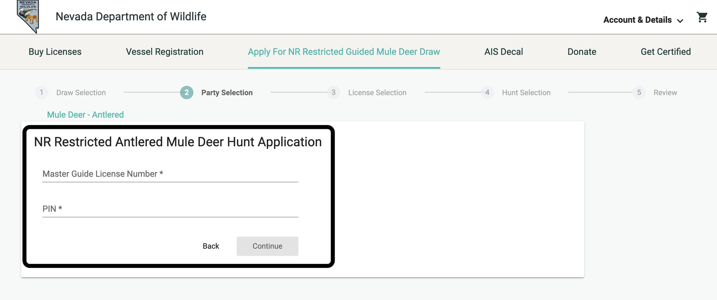 Adding Master Guide License number for Nevada guide draw deer application