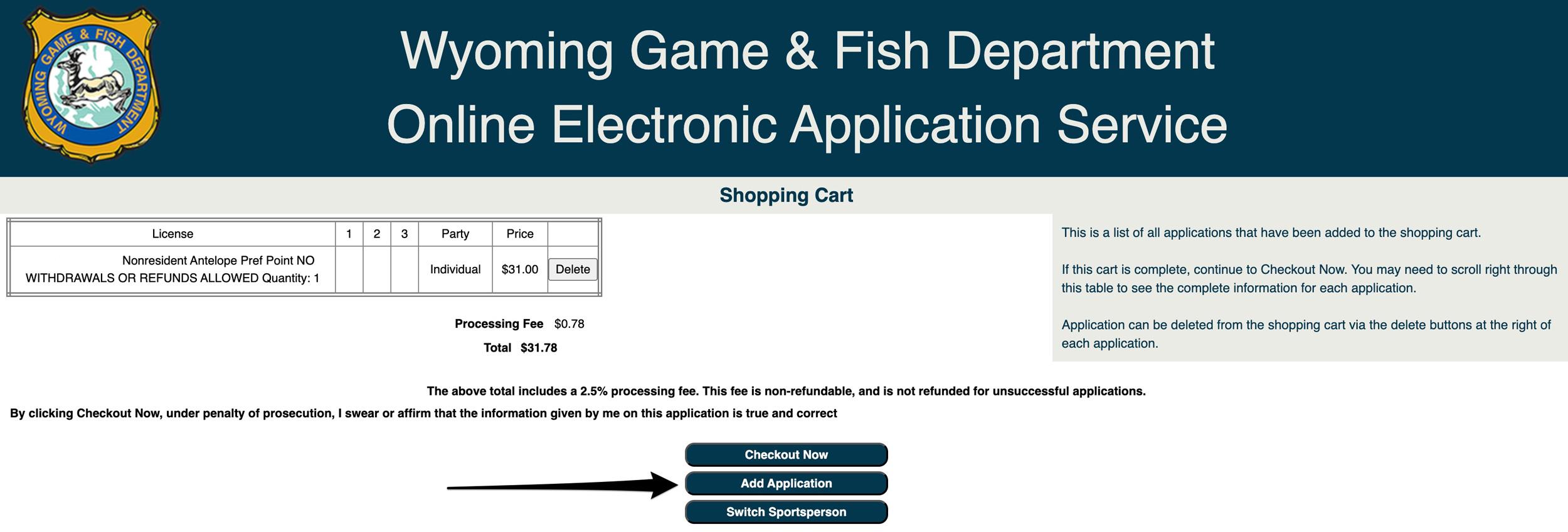 Wyoming preference point added to cart