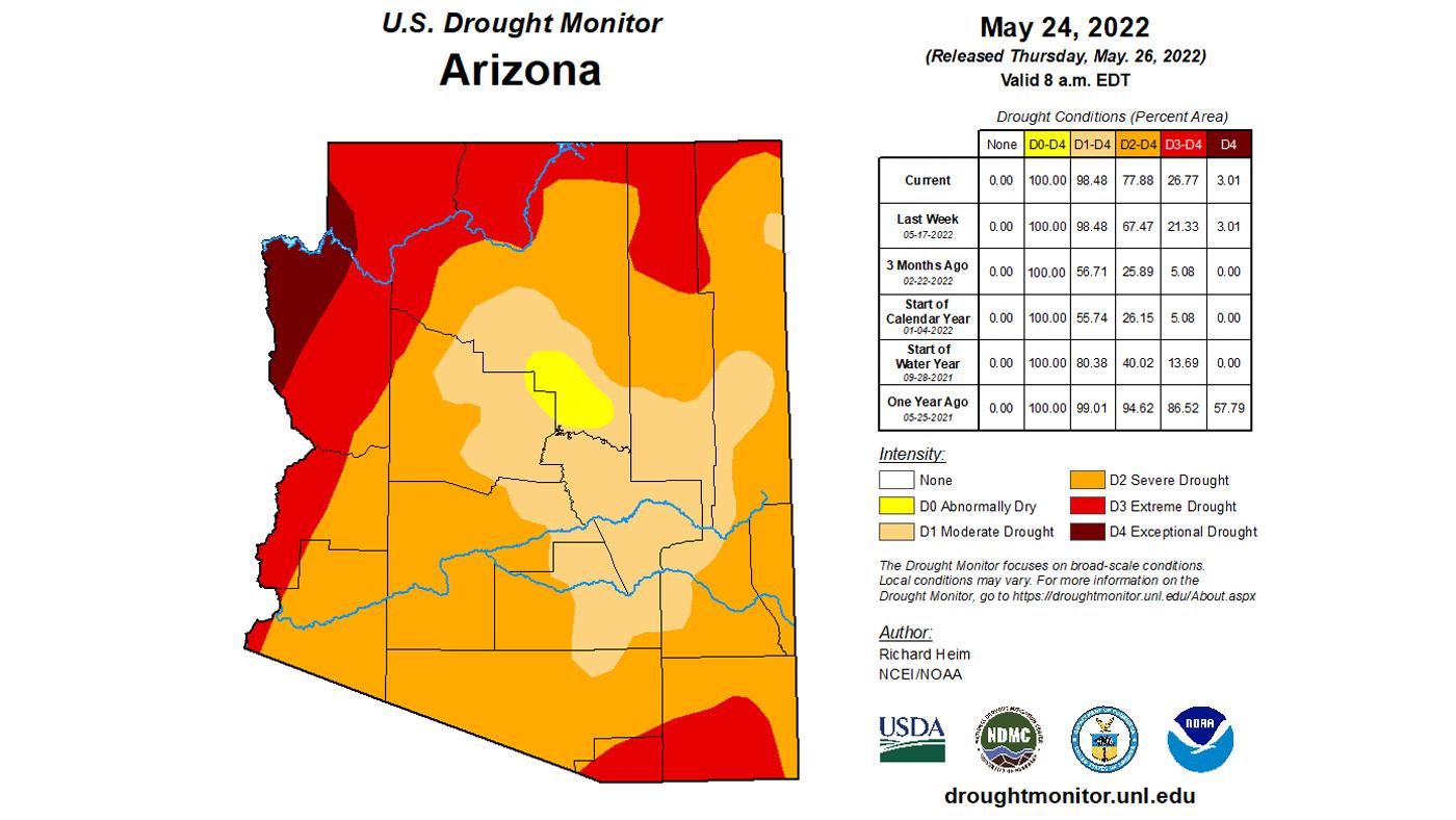 Arizona 2022 late May drought status map