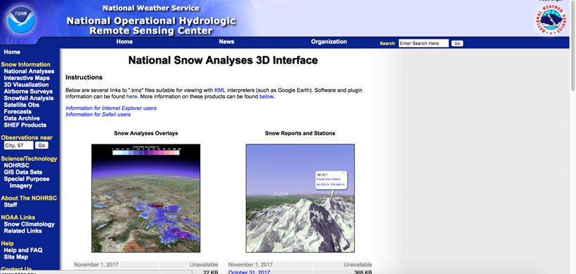 National snow analyses google earth layers for hunting