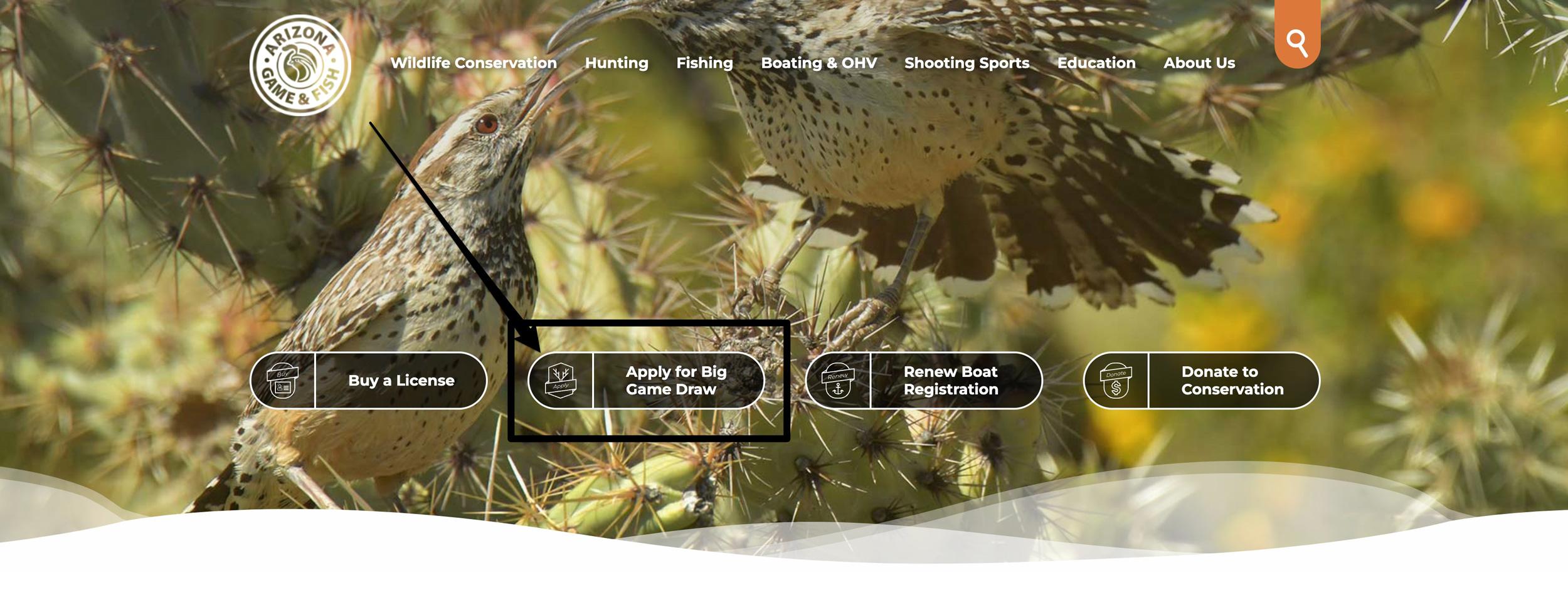 Arizona Game and Fish website homepage