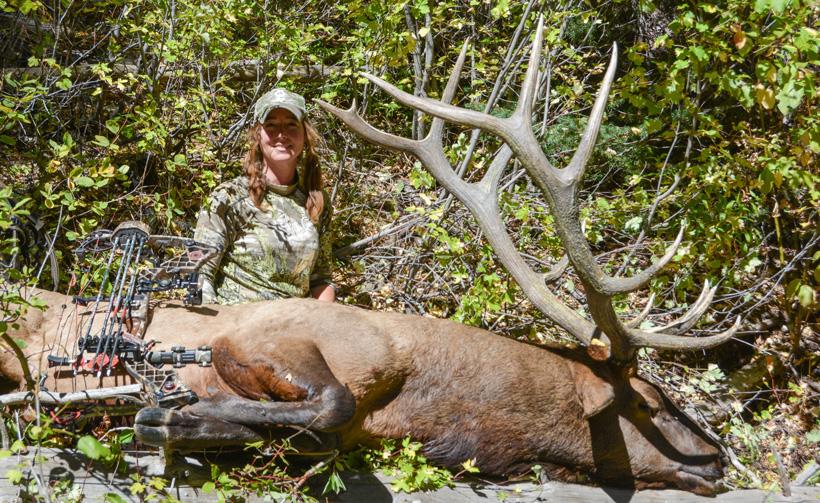 Kim mills with her 2016 idaho archery bull elk