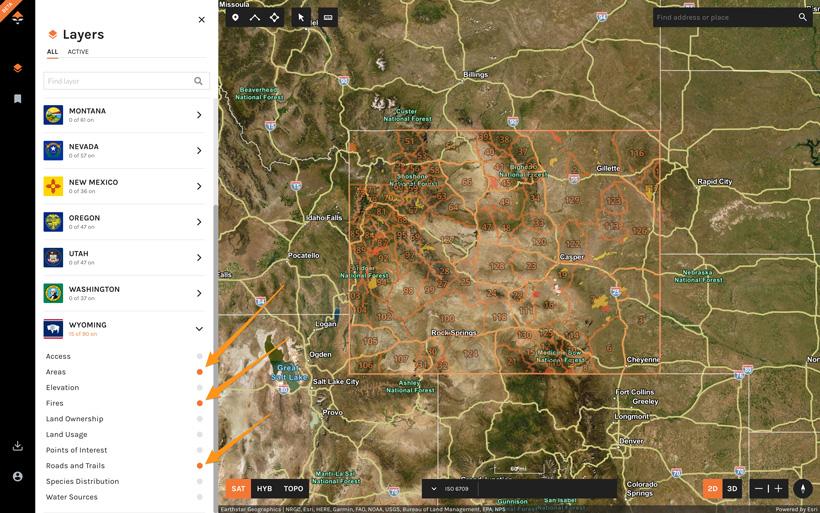 Turning on layers to start scouting with gohunt maps