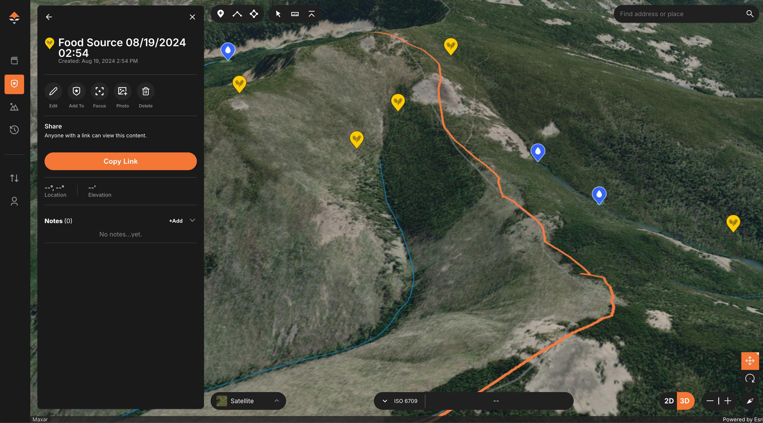 Identifying areas on a map when e-scouting for elk feed