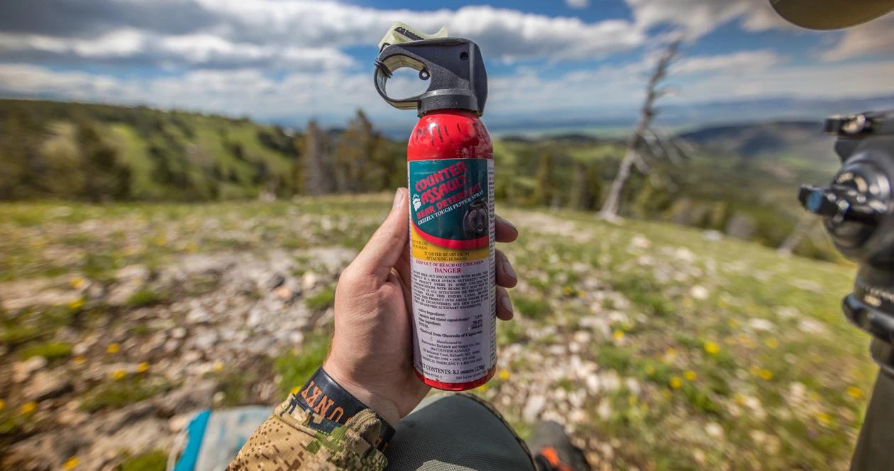 Bear spray for safety when hunting in grizzly bear country. Photo credit: Brady Miller