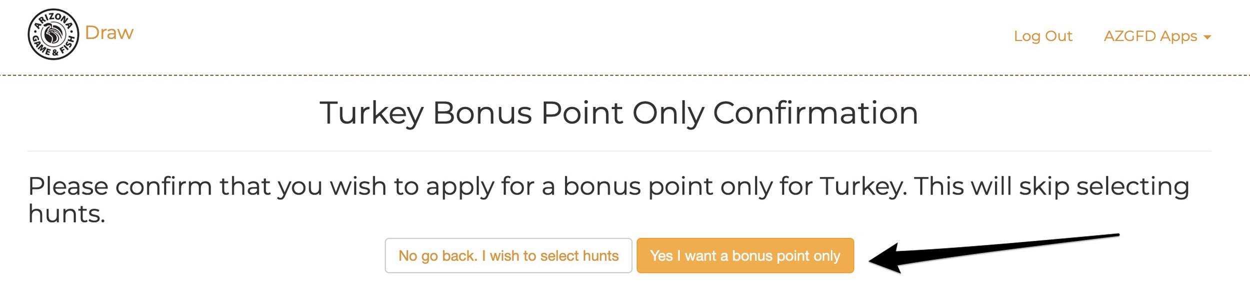 Confirming that you want to purchase a bonus point only for this Arizona application
