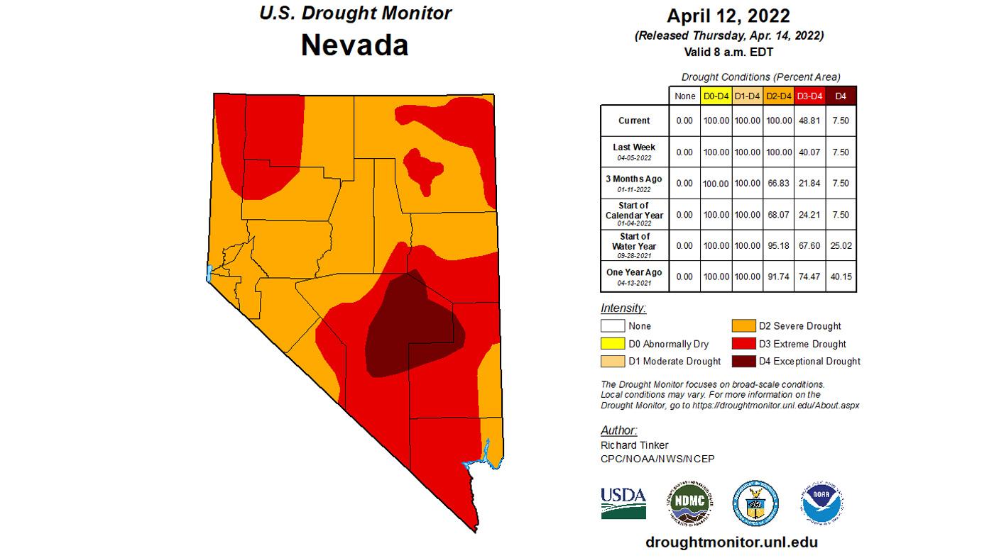 2022 early April Nevada drought status map