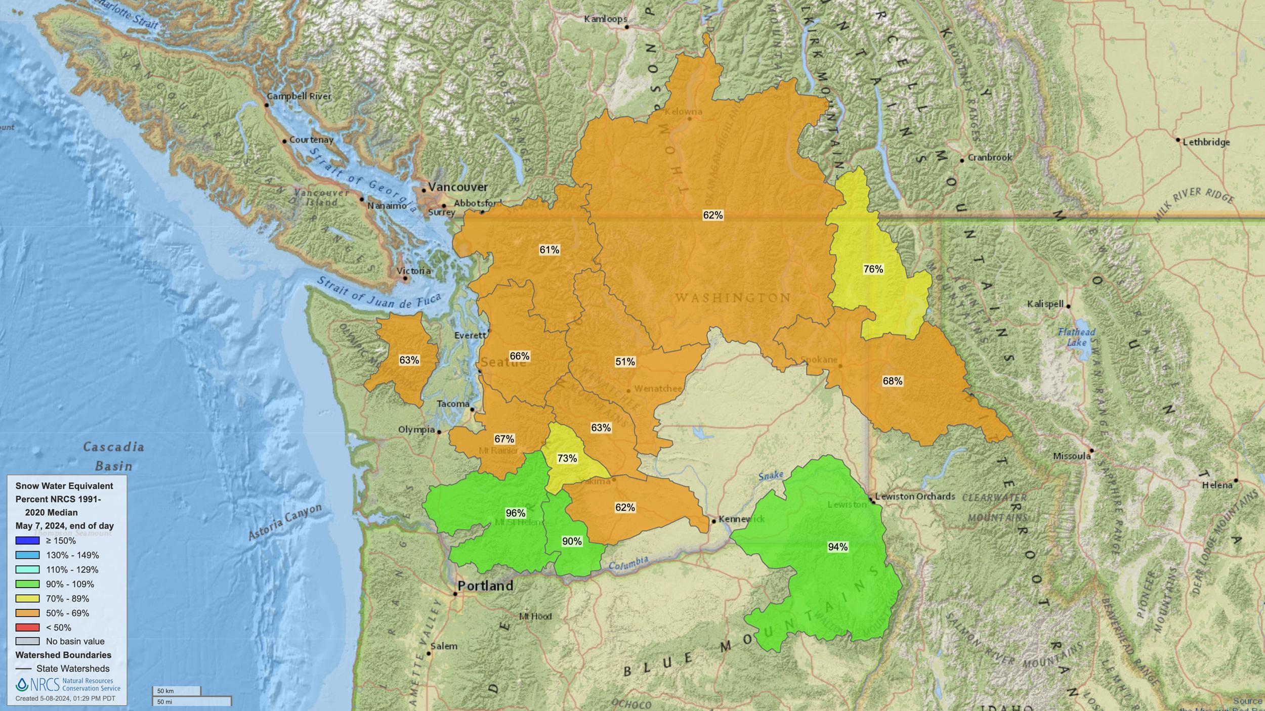 2024 Washington early May snow water equivalent map