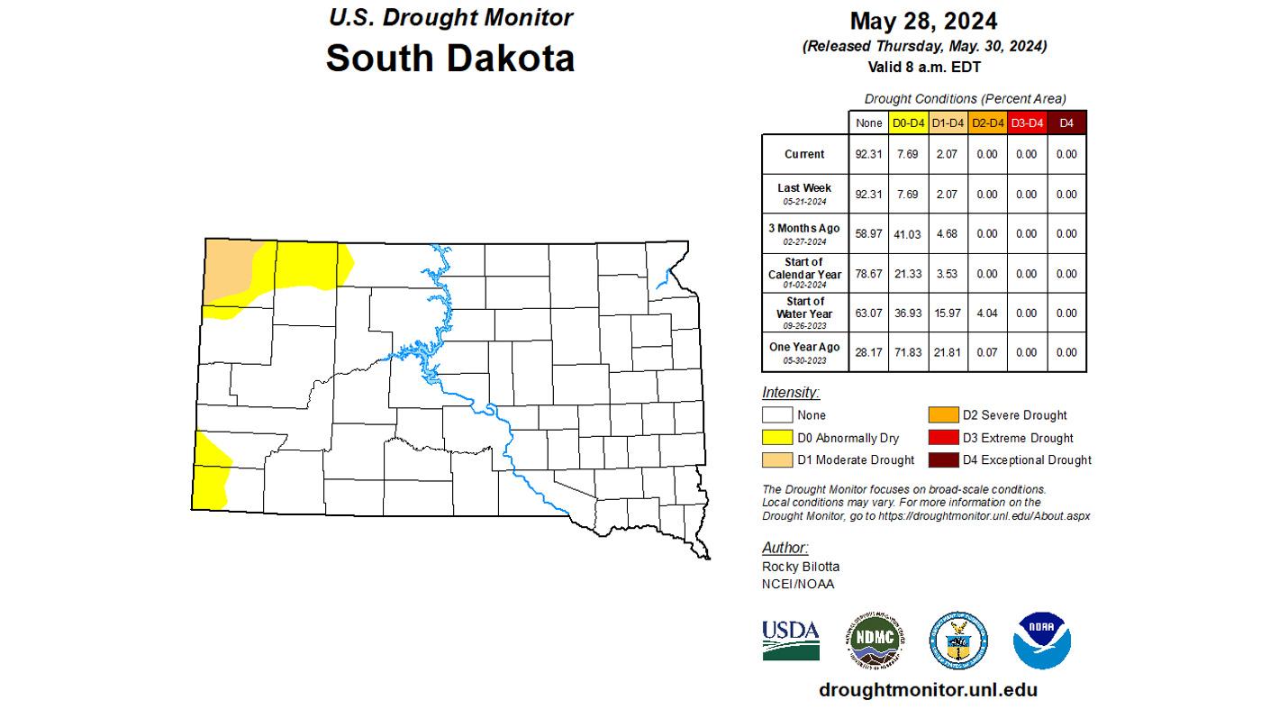 South Dakota 2024 late May drought status map