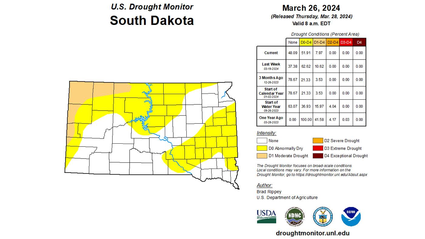 South Dakota 2024 late March drought status map