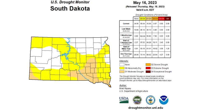 South Dakota 2023 mid-May drought status map