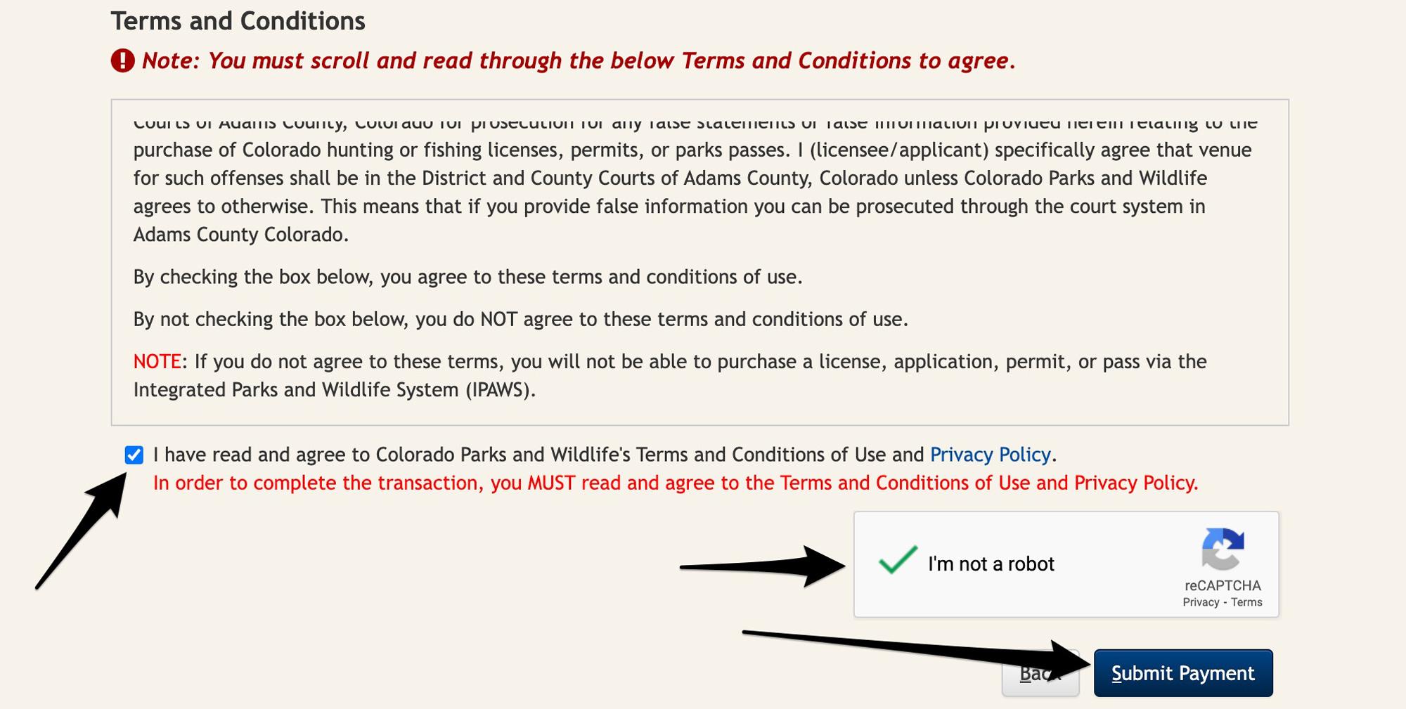 Accepting Colorado shop terms and conditions