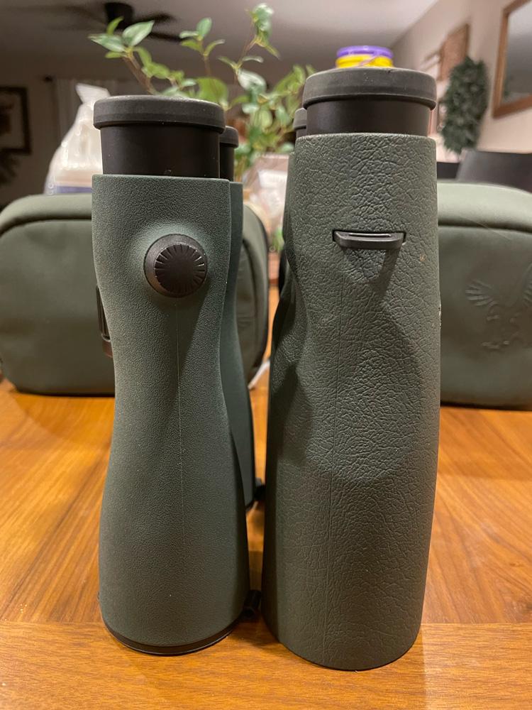 Side profile comparison of Swarovski 14x52 NL Pure and 15x56 SLC binocular