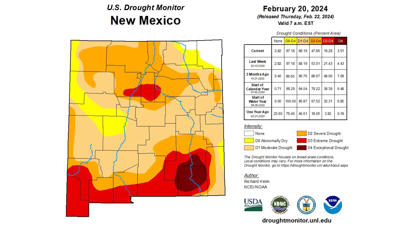 Late February 2024 drought status map for New Mexico