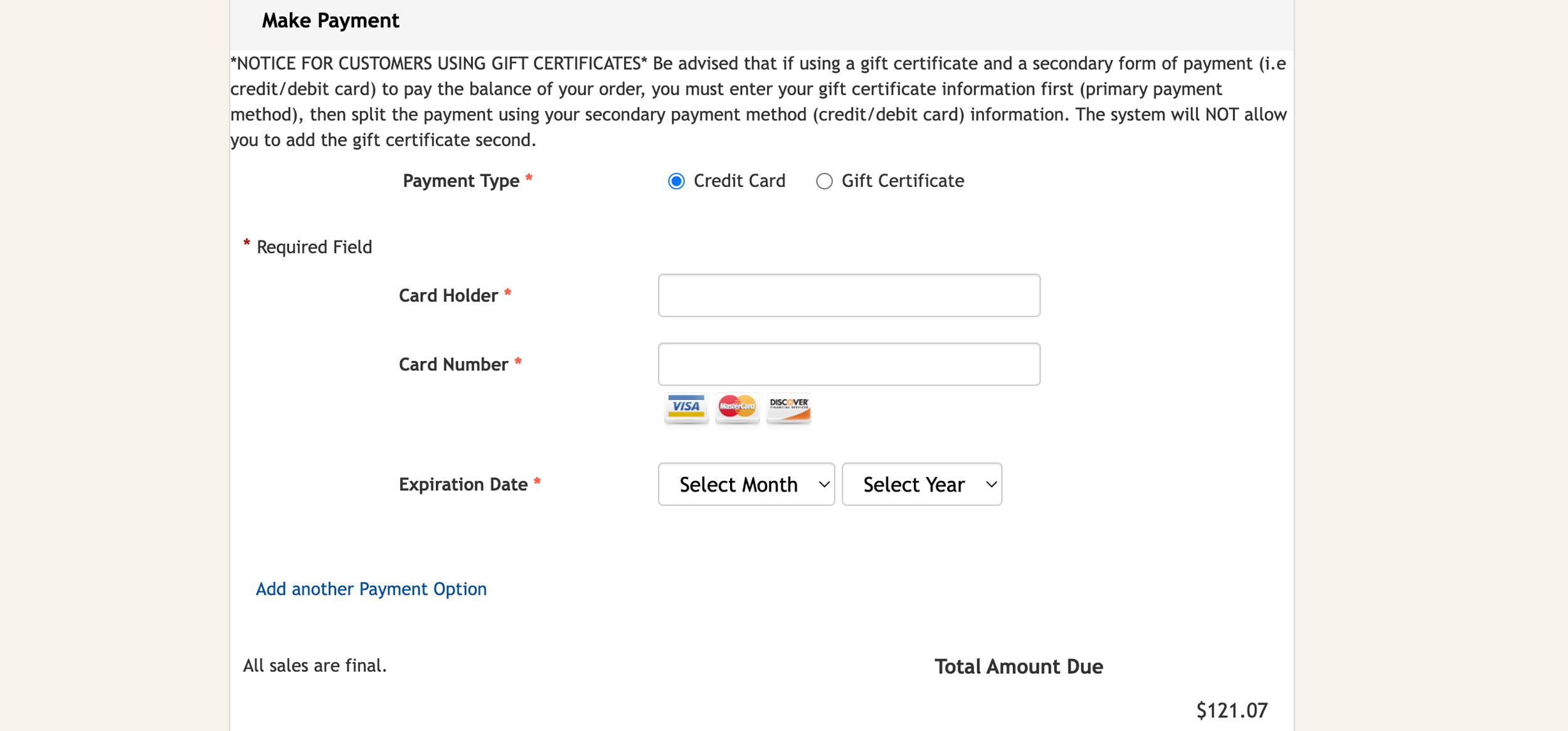 Entering credit card information for Colorado preference point purchase