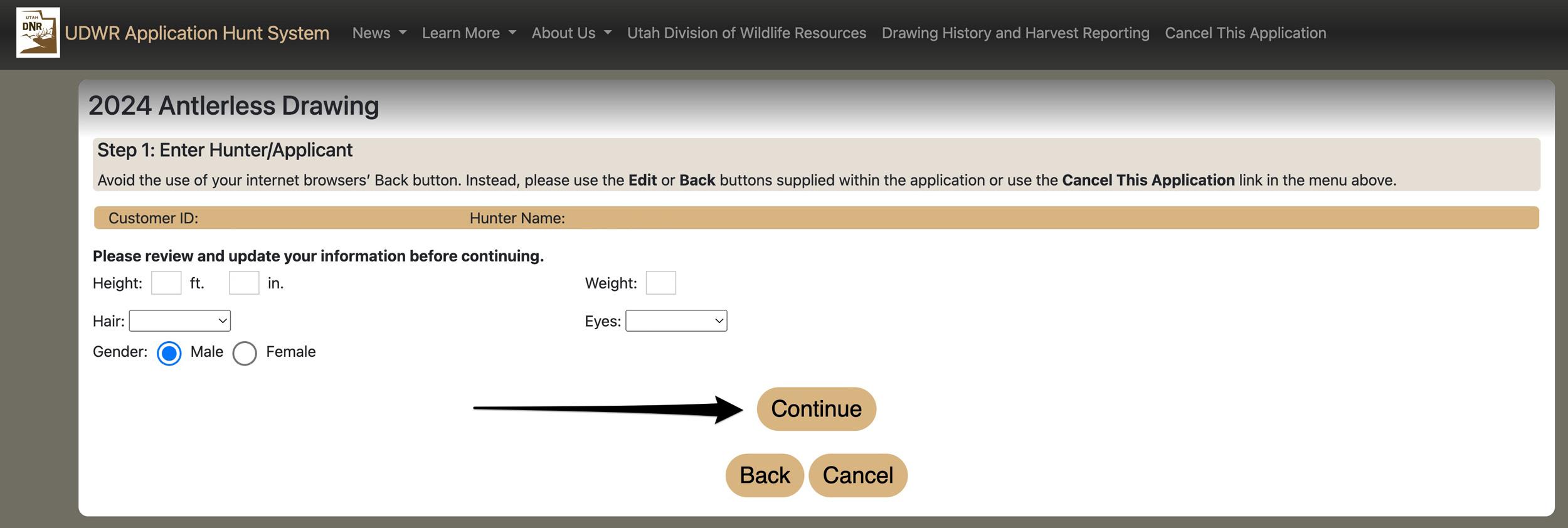 Verify height, hair, gender, eye color, and weight for Utah licensing account