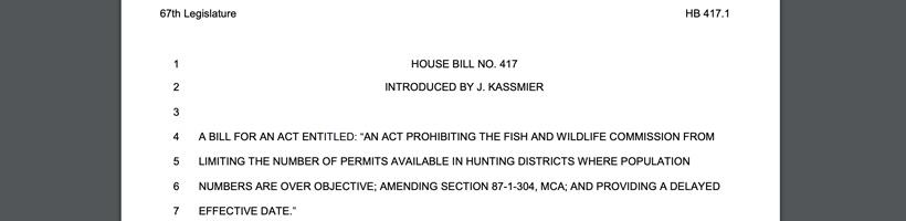Screenshot of montana hb 417 that impacts special permit hunts
