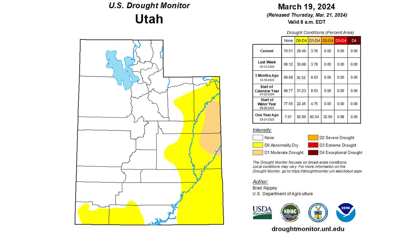 Utah mid March 2024 drought monitor status map
