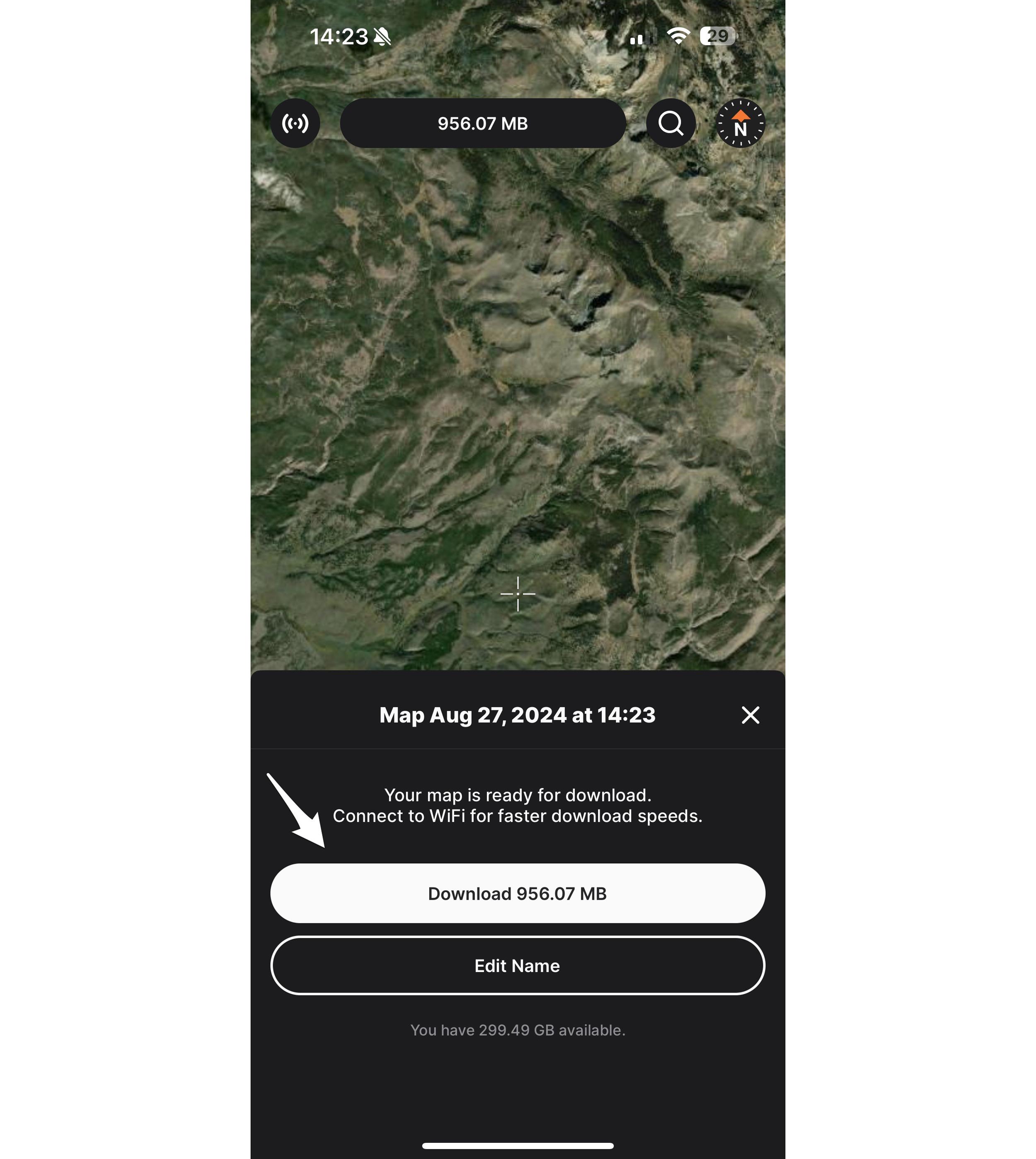 Confirming satellite and topographic offline hunting map download