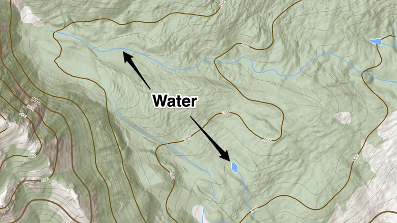 Water on a topographical map