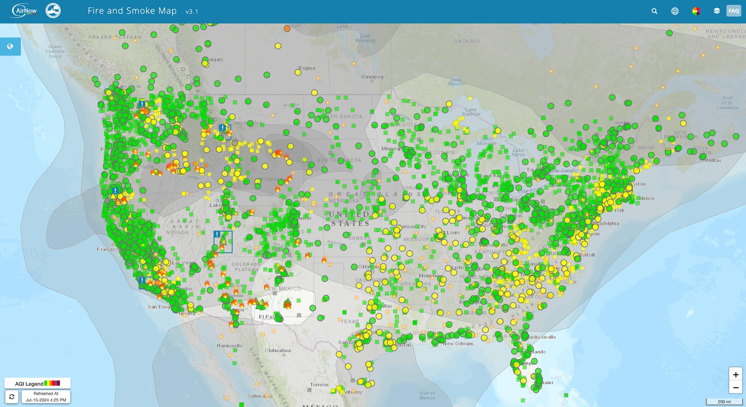 AirNow fire and smoke map for air quality conditions when hunting