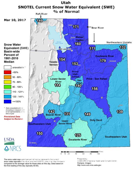 Utah snow water equivalent march 2017