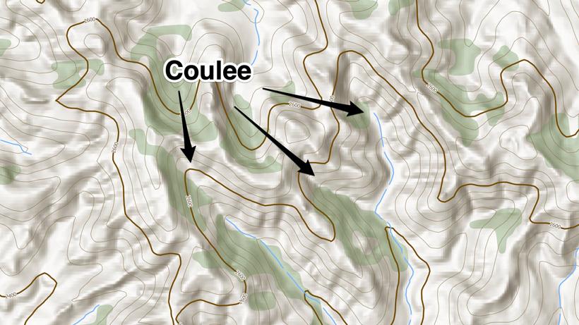 Example of what a coulee looks like on a topographical map