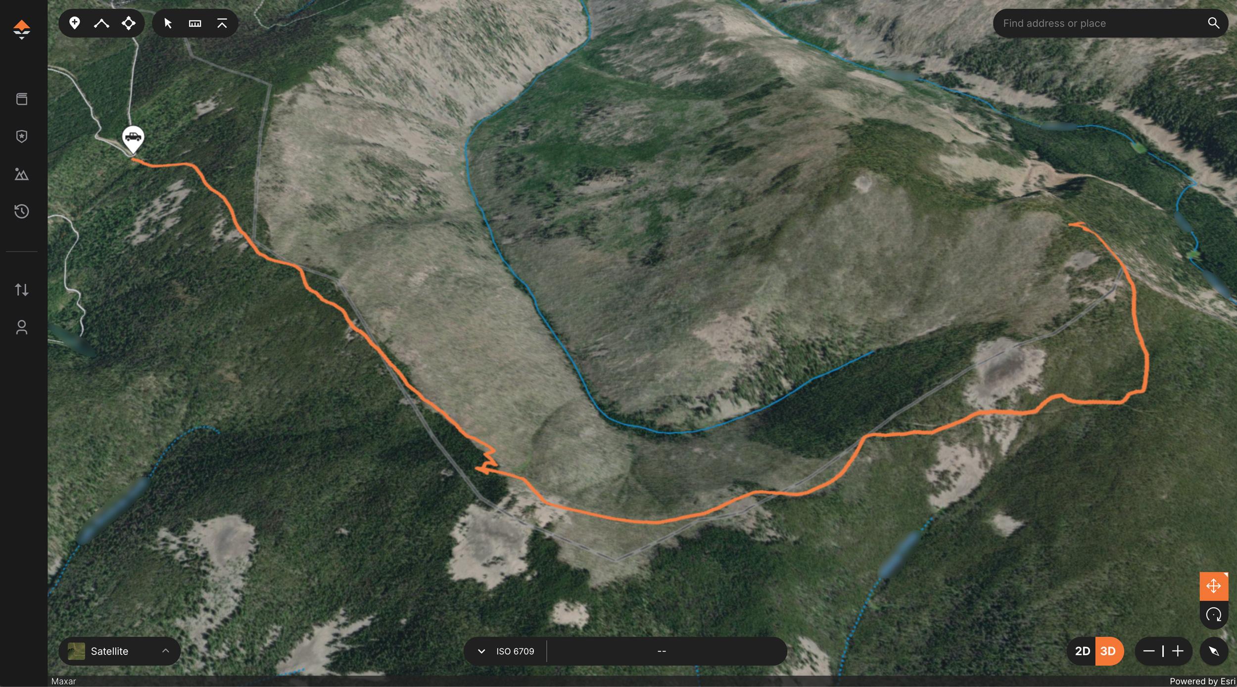 Initial planned hiking route into elk hunting area for scouting