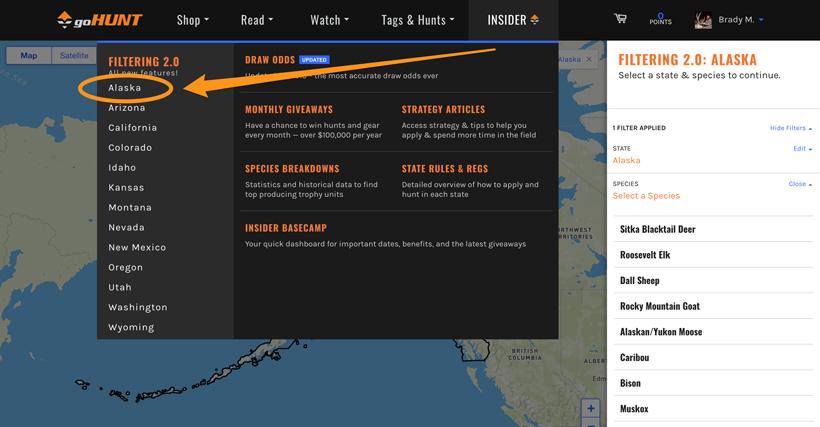 Alaska hunt research filtering tool